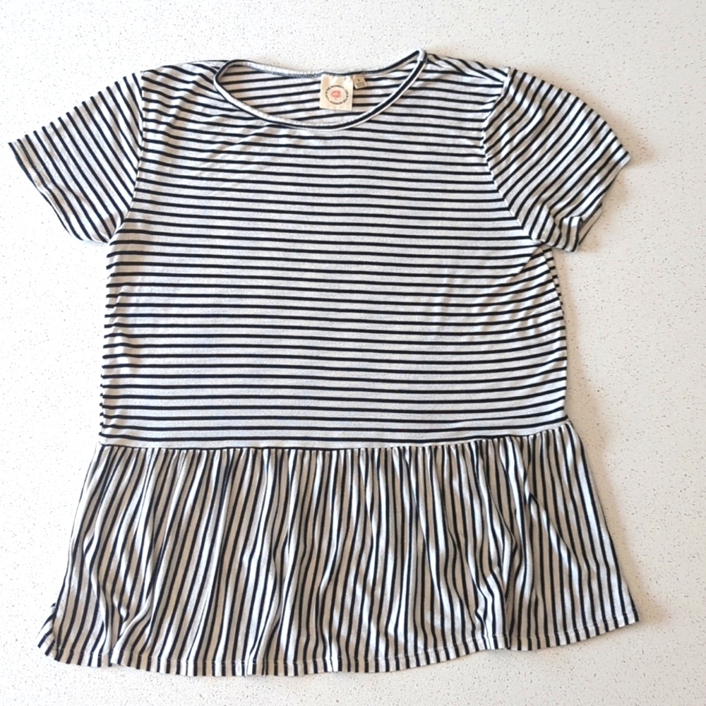 3/$15 Live In The Moment Peplum Black and White Striped Tee